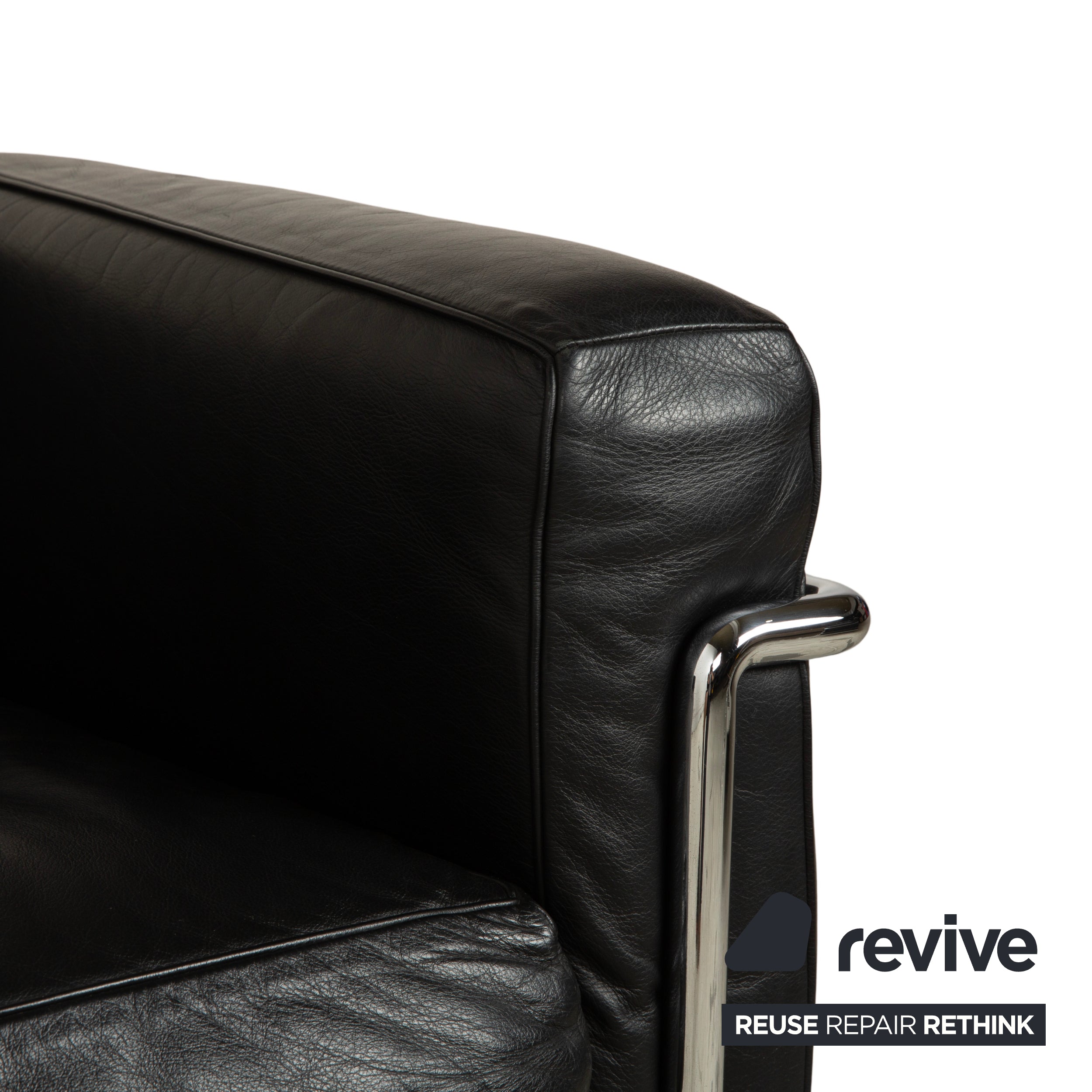 Cassina LC 2 Leather Sofa Black Two-Seater Le Corbusier Chrome