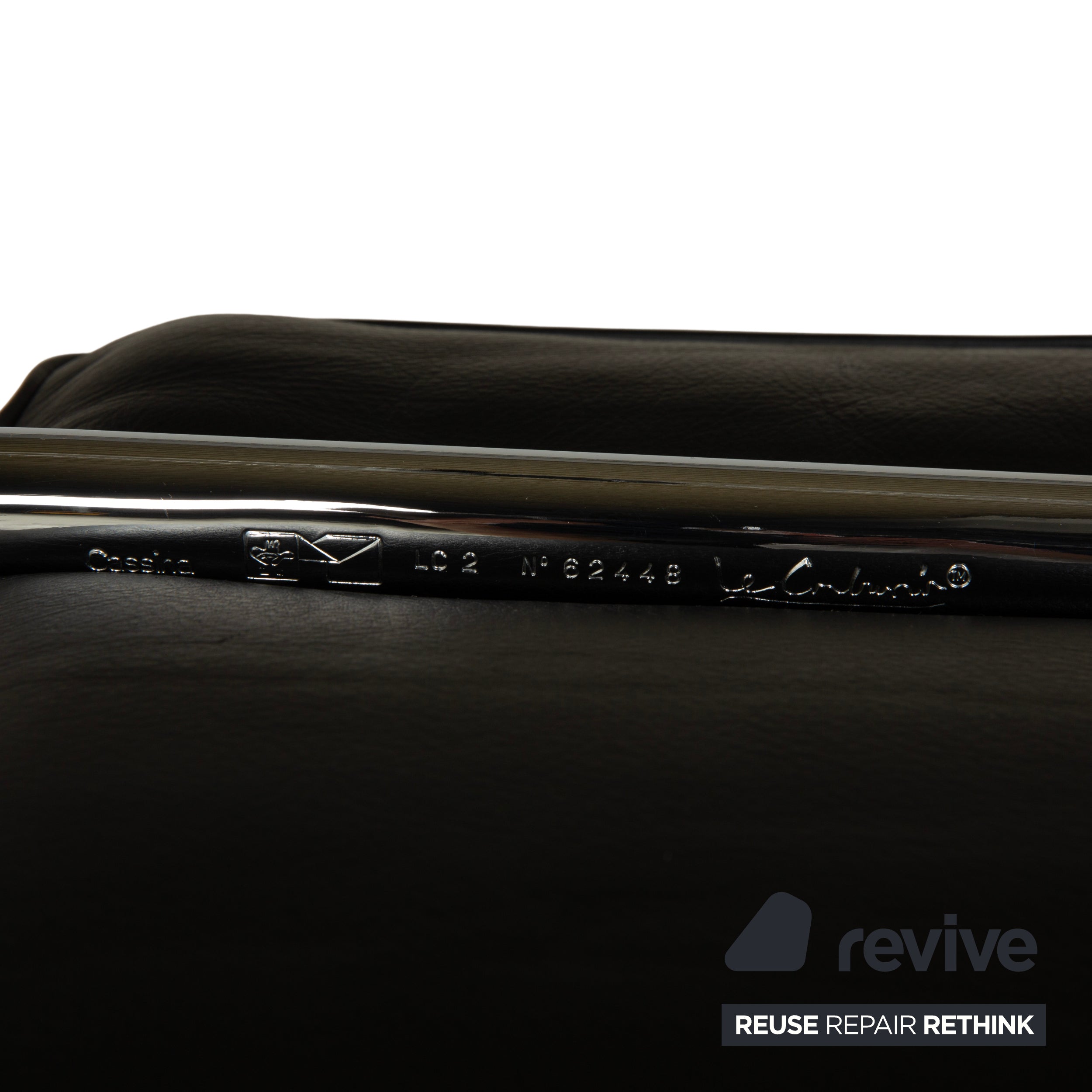 Cassina LC 2 Leather Sofa Black Two-Seater Le Corbusier Chrome