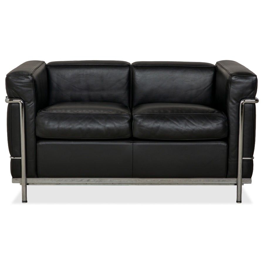 Cassina LC 2 Leder Sofa Schwarz Zweisitzer Le Corbusier Chrom