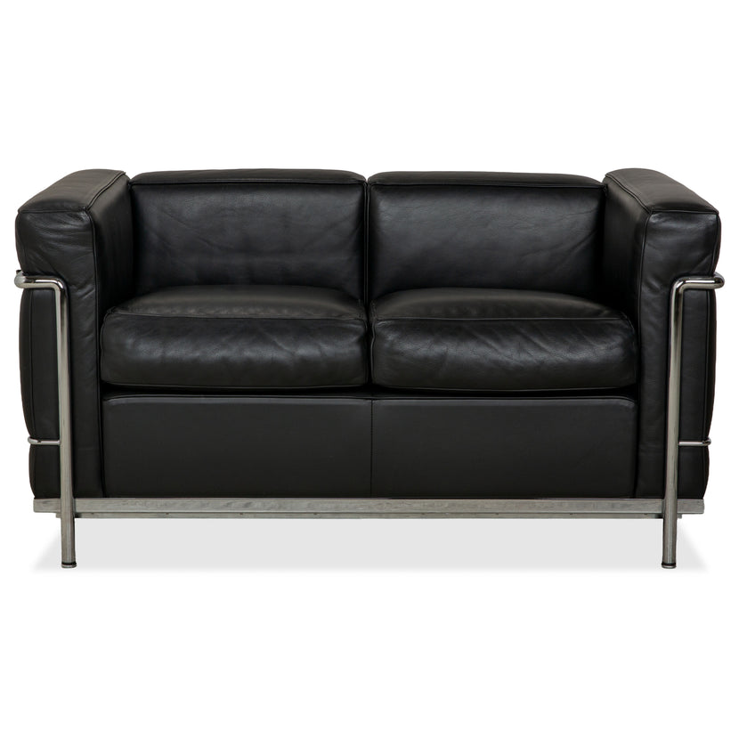 Cassina LC 2 Leder Sofa Schwarz Zweisitzer Le Corbusier Chrom