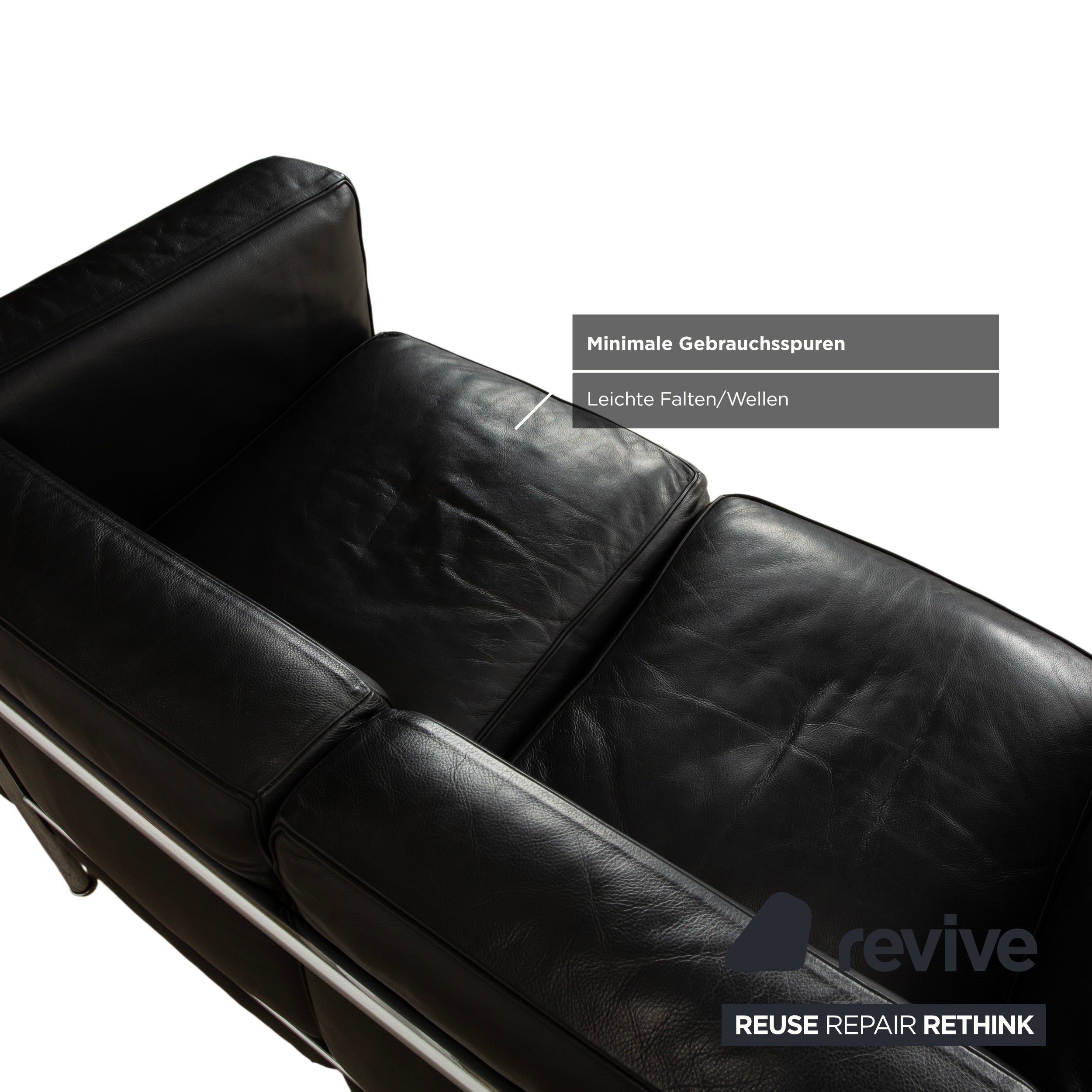 Cassina LC 2 Leather Sofa Black Two-Seater Le Corbusier Chrome