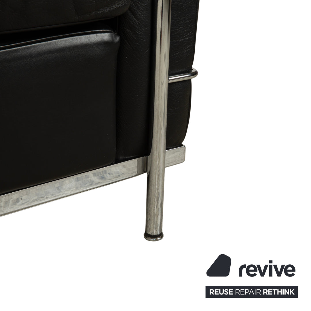 Canapé deux places en cuir noir Cassina LC 2, style Le Corbusier chromé