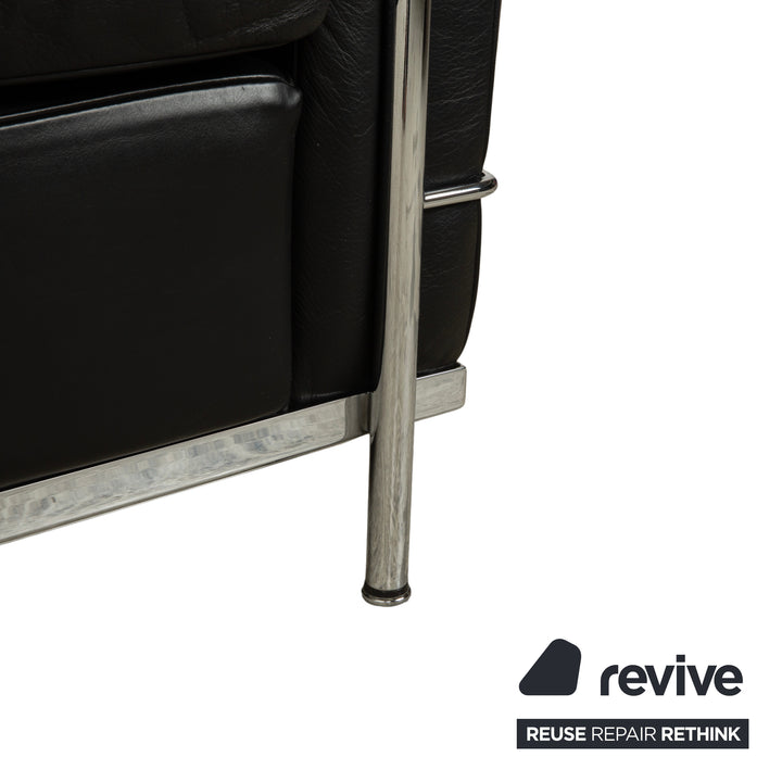 Canapé deux places en cuir noir Cassina LC 2, style Le Corbusier chromé