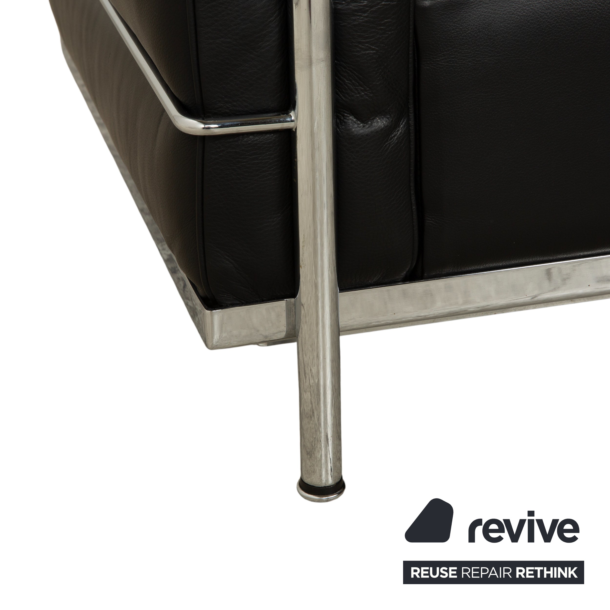 Cassina LC 2 Leather Sofa Black Two-Seater Le Corbusier Chrome
