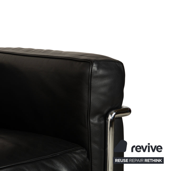 Cassina LC 2 Leather Sofa Black Two-Seater Le Corbusier Chrome