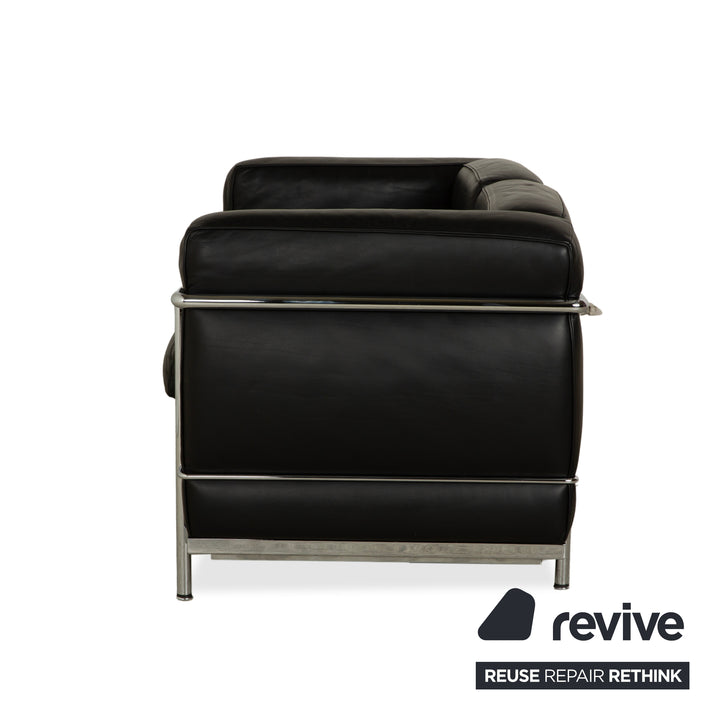 Canapé deux places en cuir noir Cassina LC 2, style Le Corbusier chromé