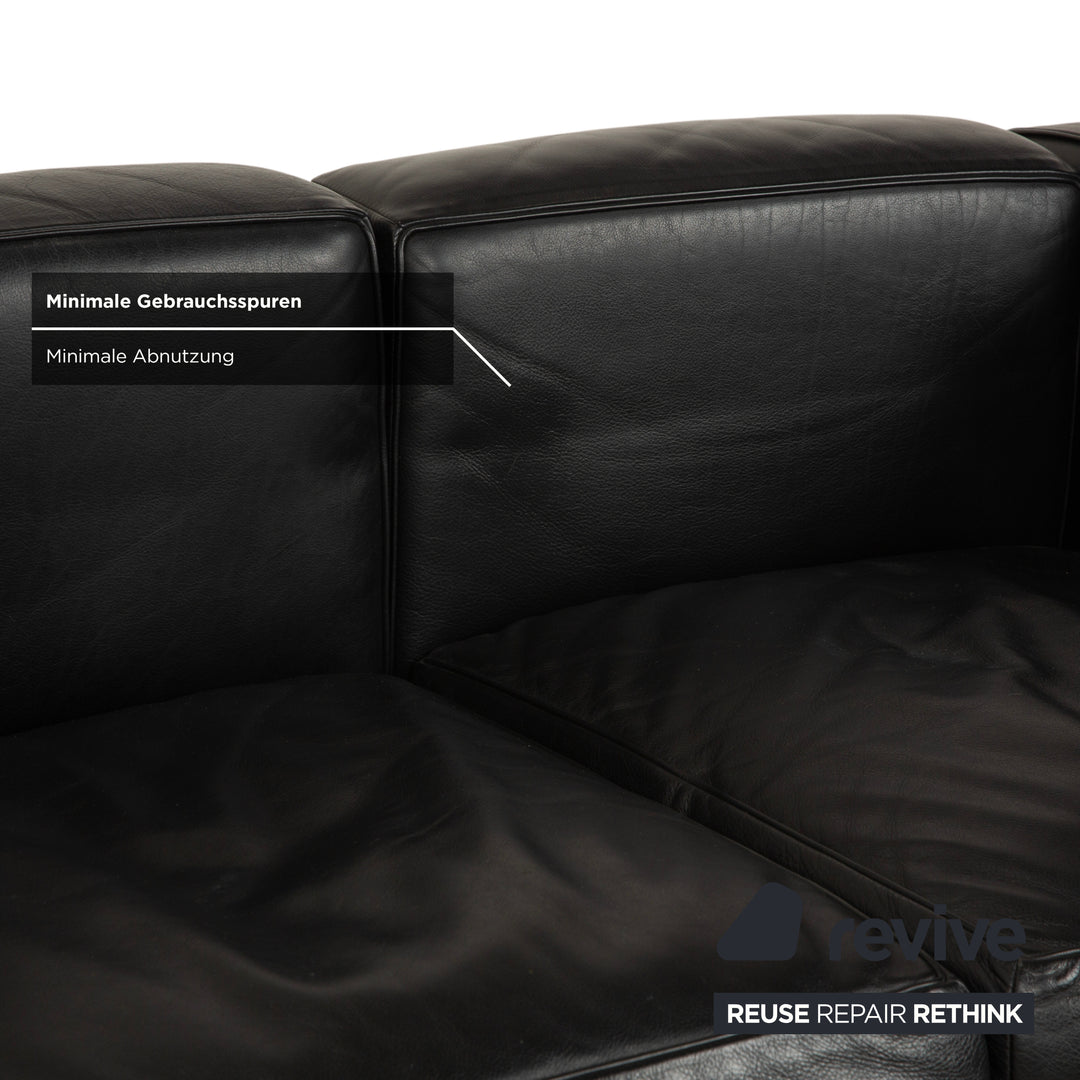 Cassina LC 2 Leather Sofa Black Two-Seater Le Corbusier Chrome