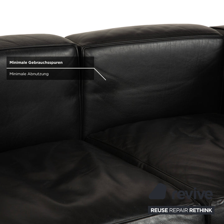 Cassina LC 2 Leather Sofa Black Two-Seater Le Corbusier Chrome