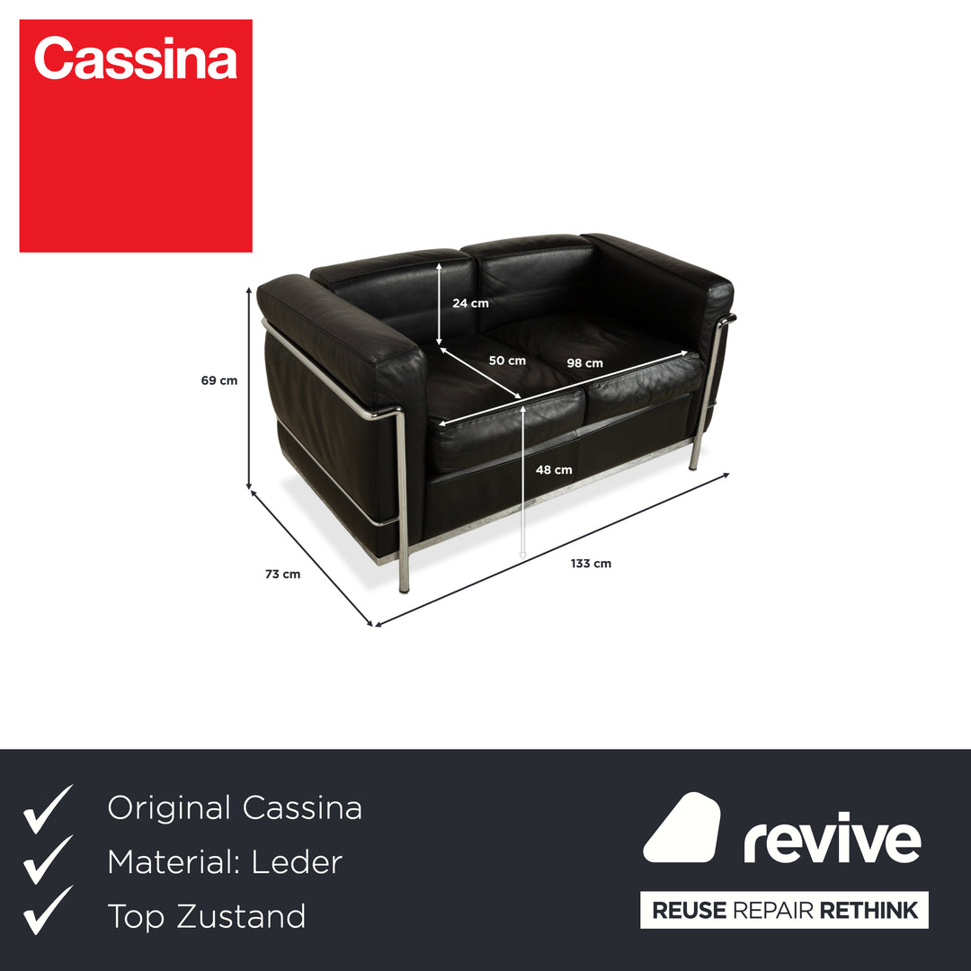 Cassina LC 2 Leder Sofa Schwarz Zweisitzer Le Corbusier Chrom