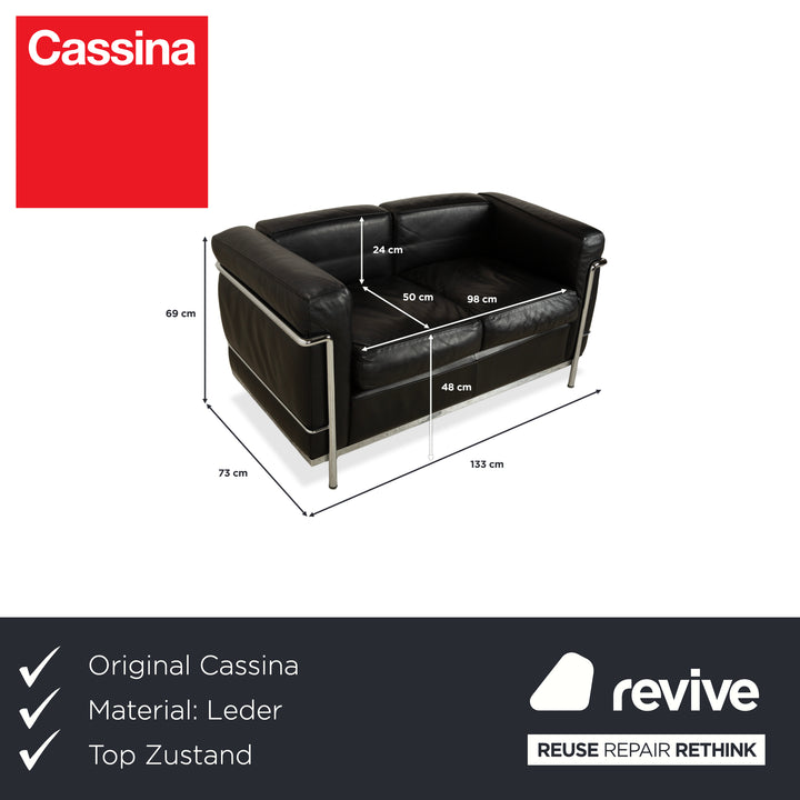Cassina LC 2 Leder Sofa Schwarz Zweisitzer Le Corbusier Chrom