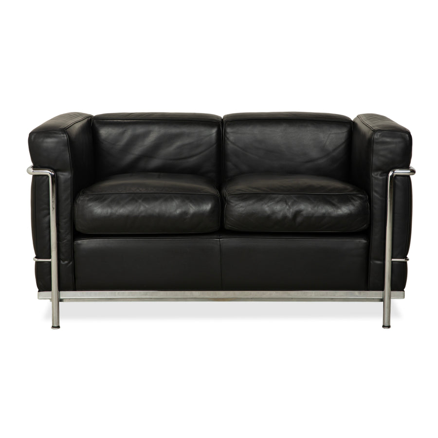Cassina LC 2 Leder Sofa Schwarz Zweisitzer Le Corbusier Chrom