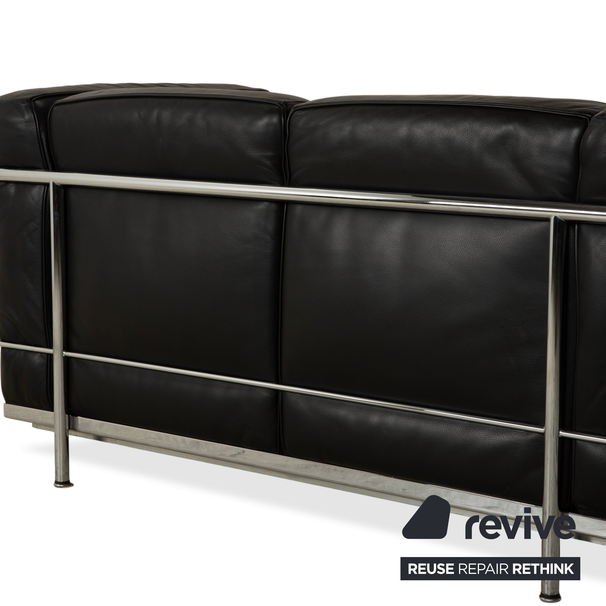 Cassina LC 2 Leather Sofa Black Two-Seater Le Corbusier Chrome