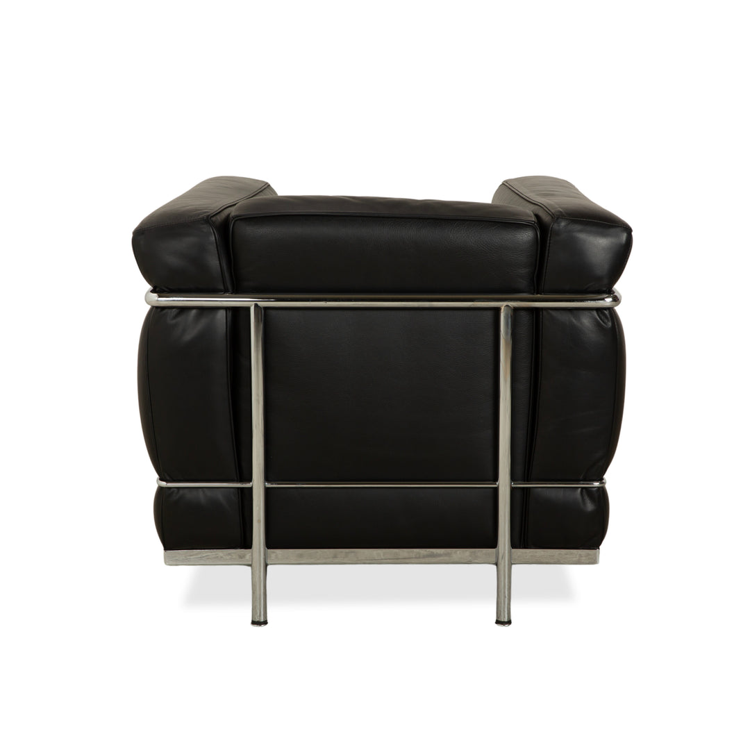 Canapé en cuir noir Cassina LC 2, fauteuil deux places Le Corbusier chromé
