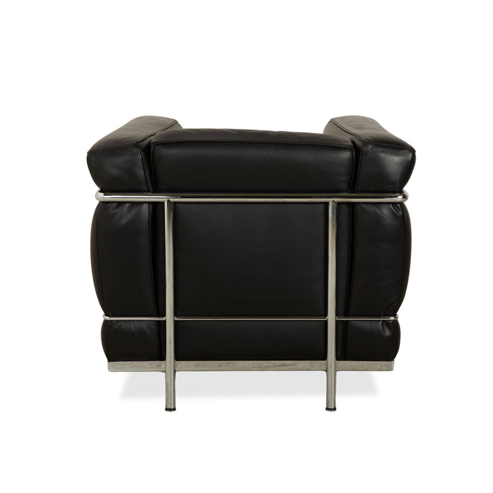Canapé en cuir noir Cassina LC 2, fauteuil deux places Le Corbusier chromé