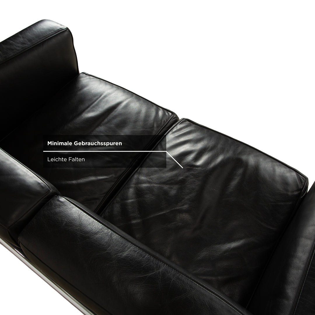 Cassina LC 2 Leder Sofa Schwarz Zweisitzer Sessel Le Corbusier Chrom