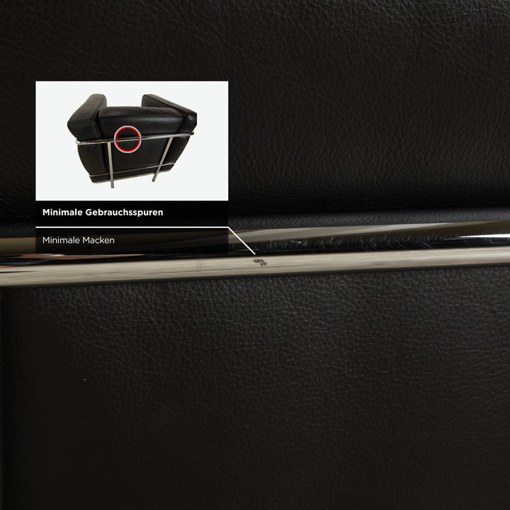 Canapé en cuir noir Cassina LC 2, fauteuil deux places Le Corbusier chromé
