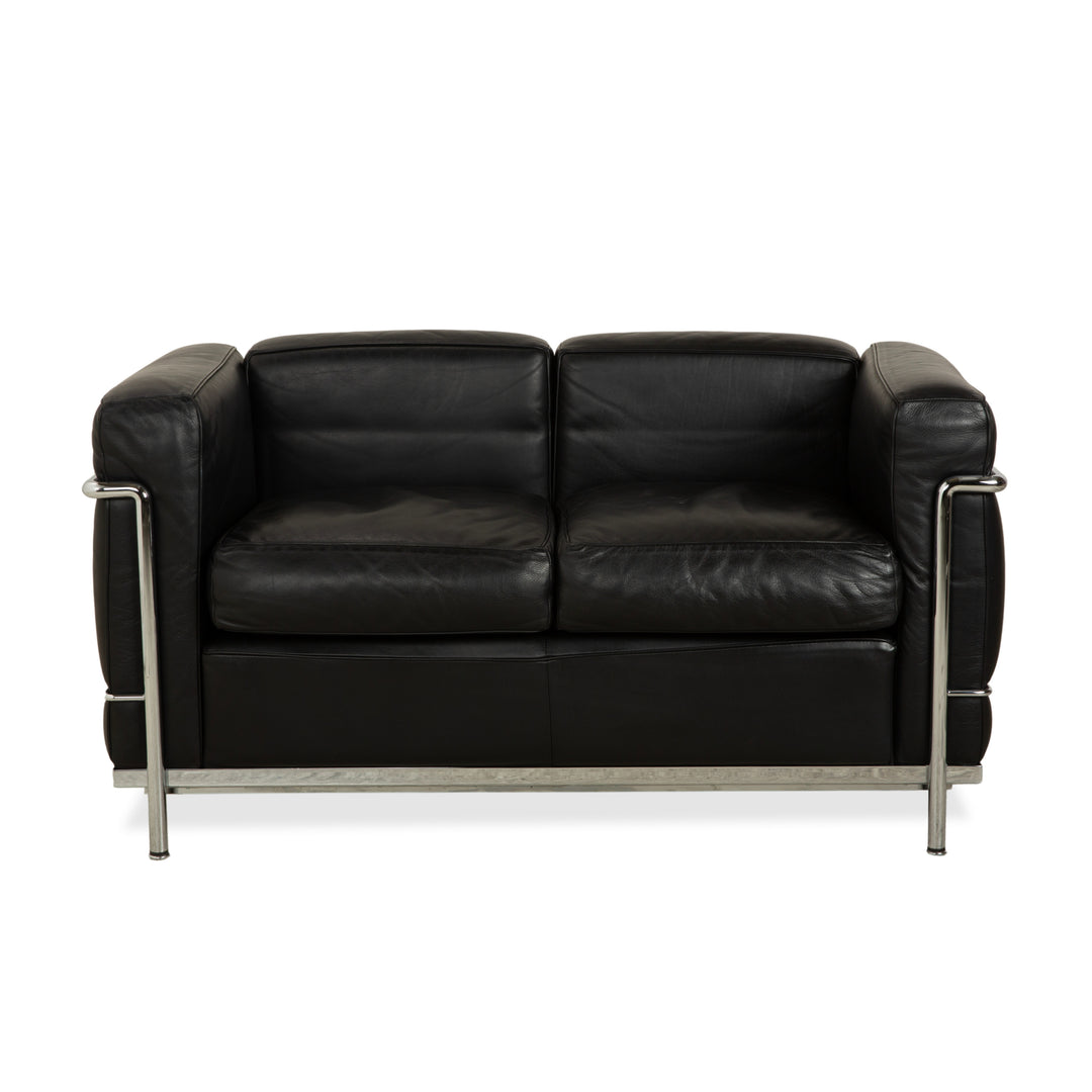 Cassina LC 2 Leder Sofa Schwarz Zweisitzer Sessel Le Corbusier Chrom