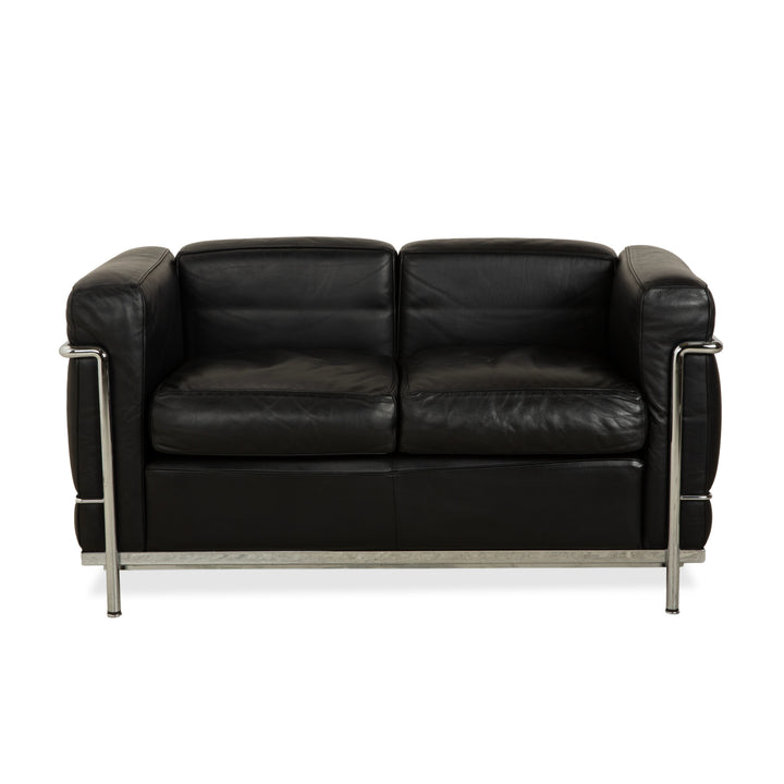 Cassina LC 2 Leder Sofa Schwarz Zweisitzer Sessel Le Corbusier Chrom
