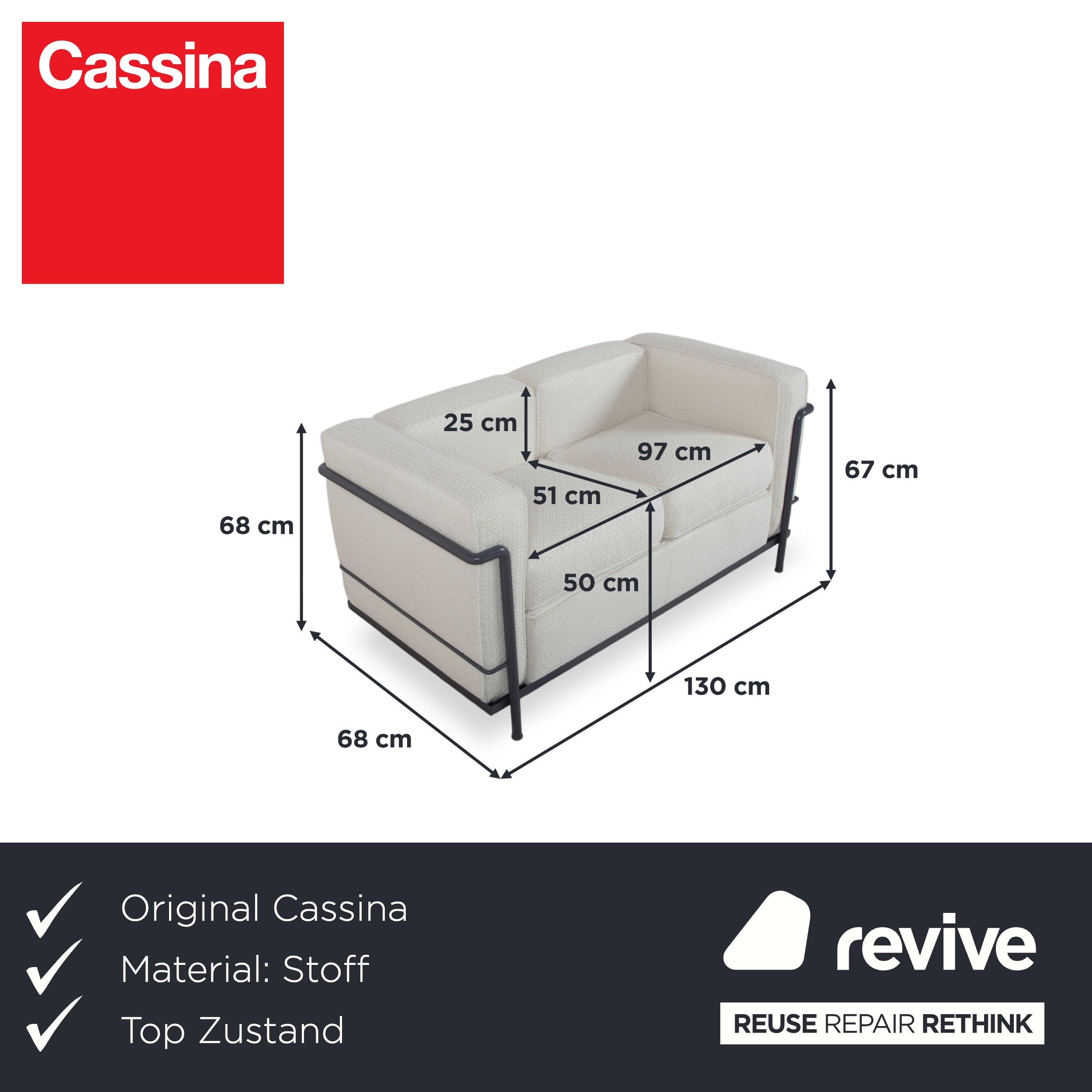 Cassina LC 2 Stoff Zweisitzer Creme Weiß Beige Sofa Couch Bauhaus