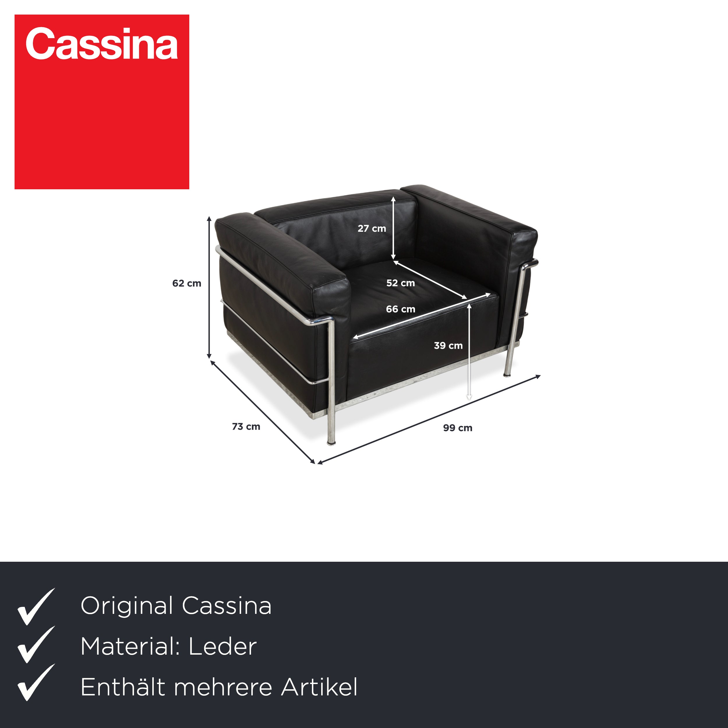 Cassina LC 3 Leather 2x Armchair Black