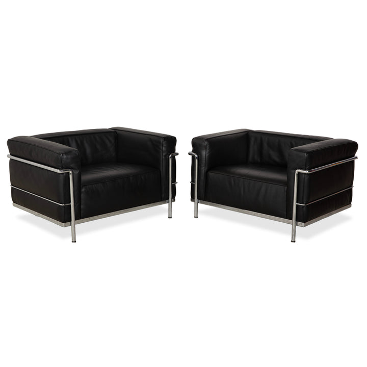 Cassina LC 3 Leather 2x Armchair Black
