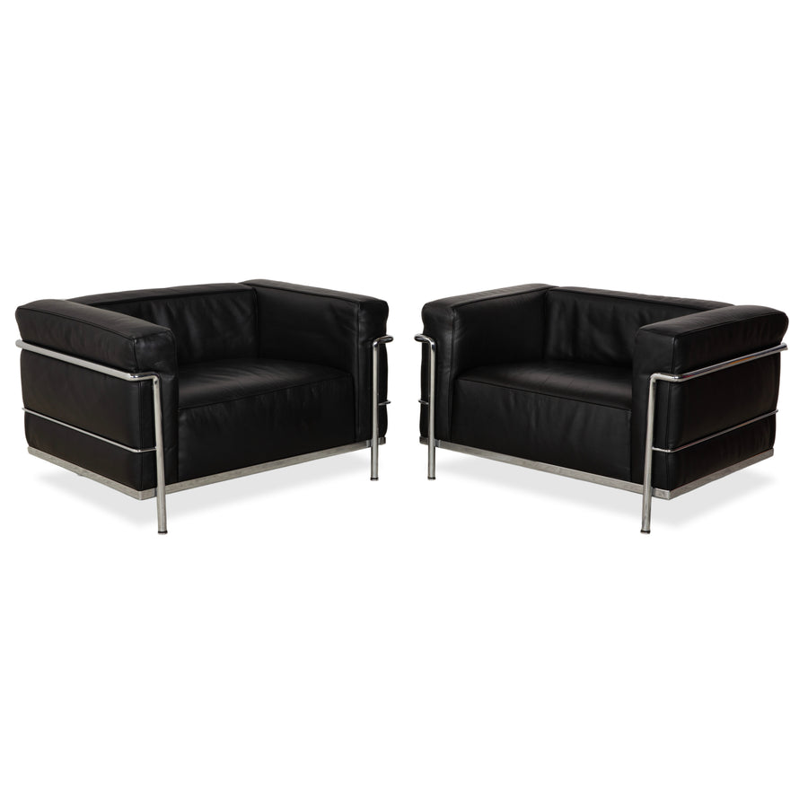 Cassina LC 3 Leder 2x Sessel Schwarz