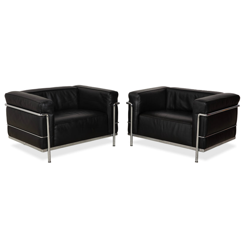 Cassina LC 3 Leder 2x Sessel Schwarz