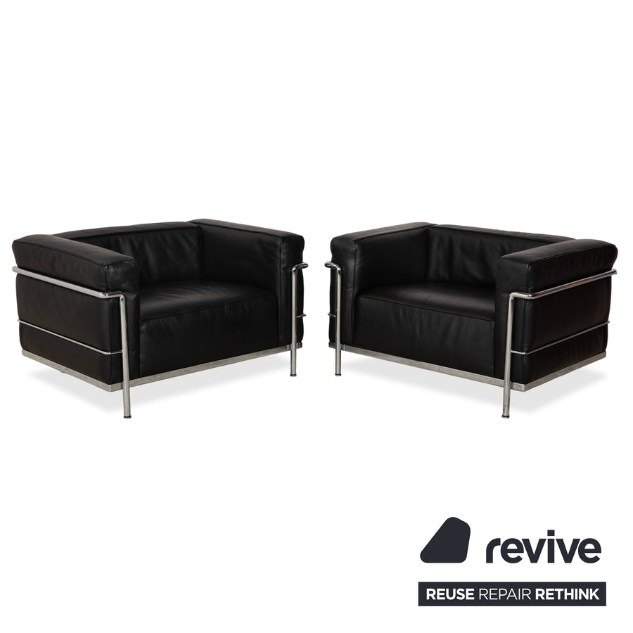 Fauteuil Cassina LC 3 en cuir noir (2 places)