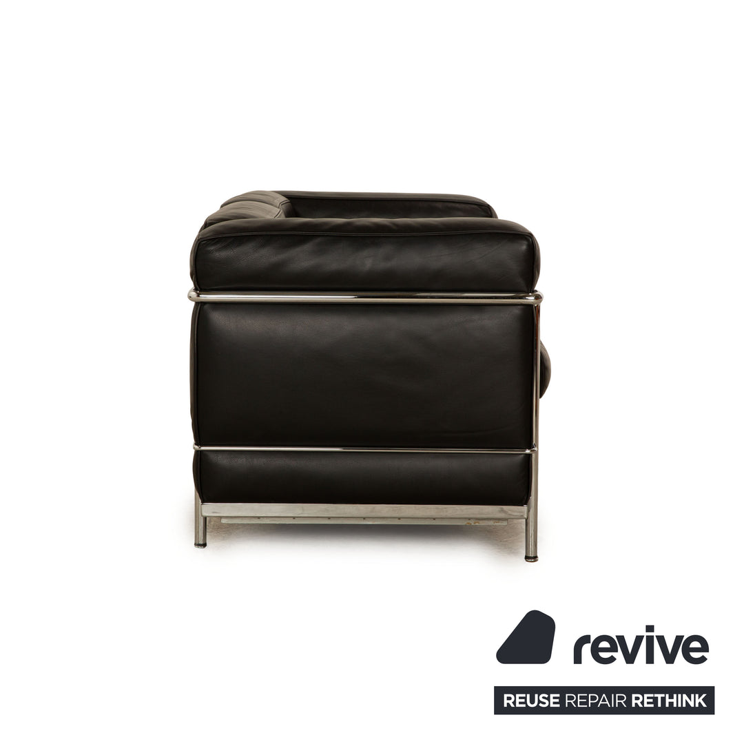 Cassina LC2 Leather Sofa Black Two Seater Le Corbusier Chrome