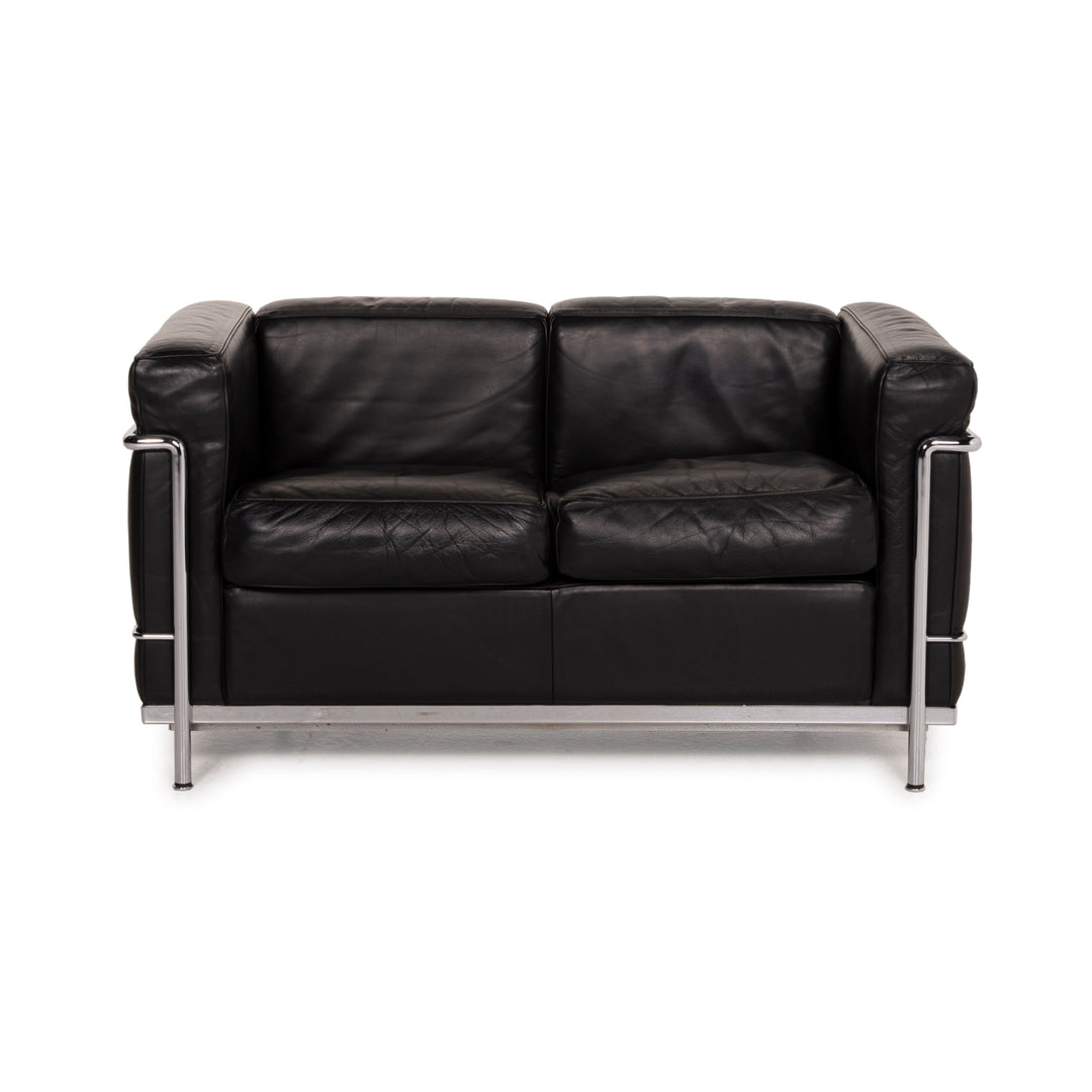 Cassina LC 2 Leder Sofa Schwarz Zweisitzer Le Corbusier Chrom