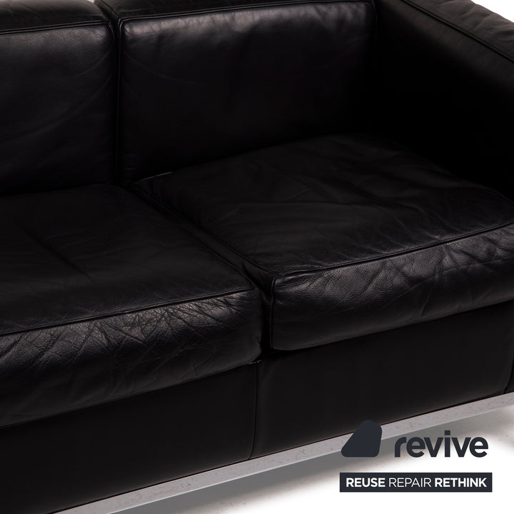 Cassina LC 2 Leather Sofa Black Two-Seater Le Corbusier Chrome