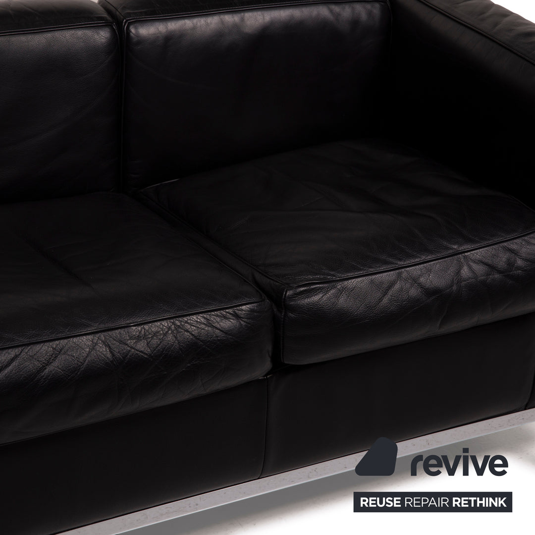 Cassina LC 2 Leather Sofa Black Two-Seater Le Corbusier Chrome