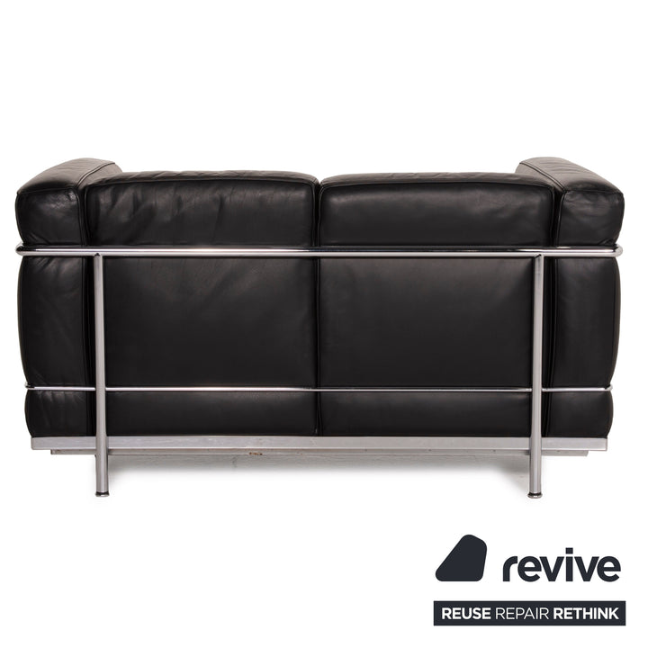 Cassina LC2 Leather Sofa Black Two Seater Le Corbusier Chrome