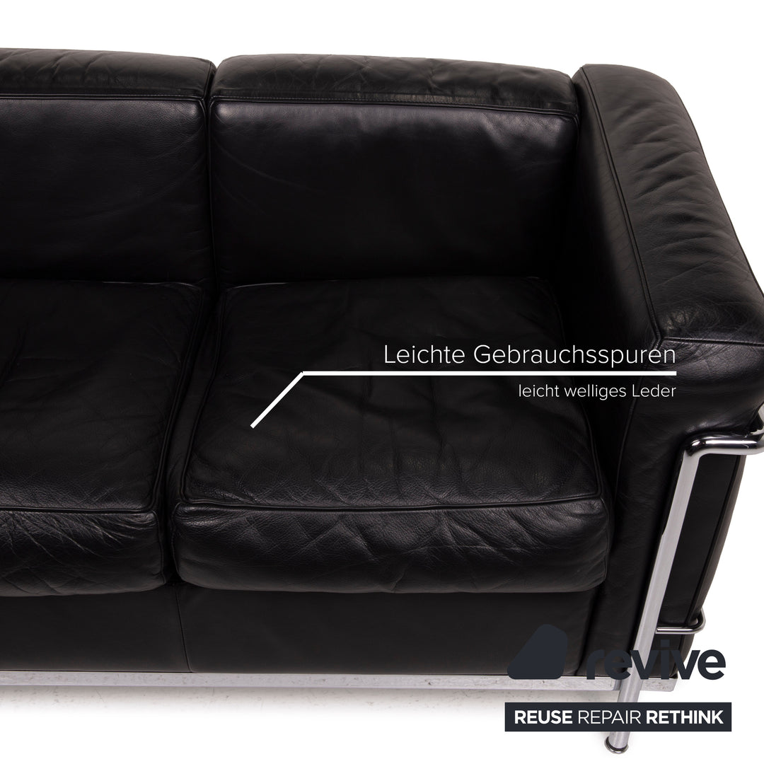 Cassina LC2 Canapé Cuir Noir Deux Places Le Corbusier Chrome