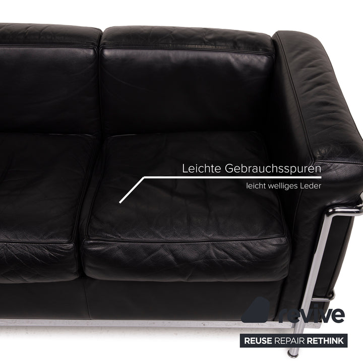 Cassina LC2 Leather Sofa Black Two Seater Le Corbusier Chrome