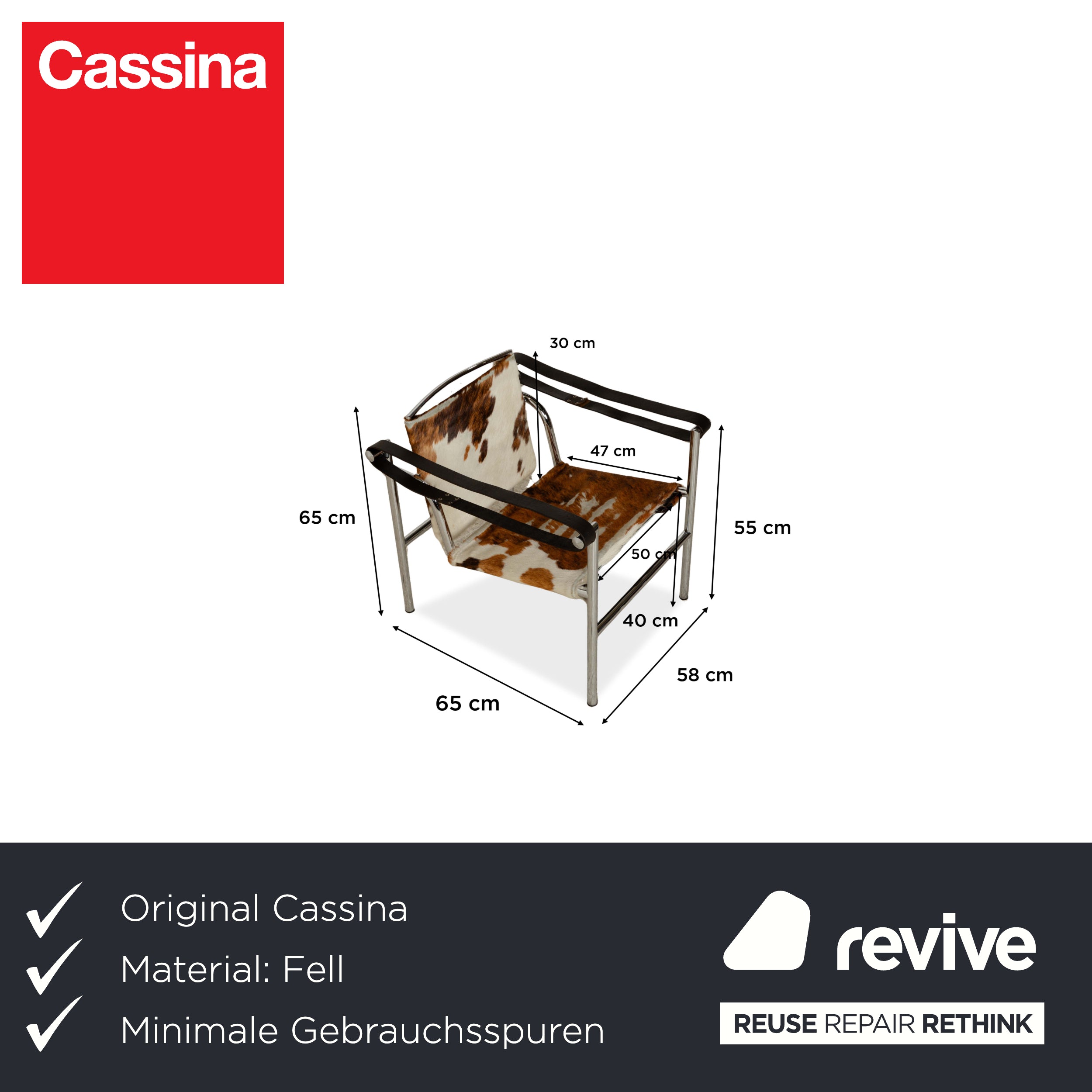 Fauteuil Cassina Le Corbusier LC 1 en fourrure de vache marron Bauhaus