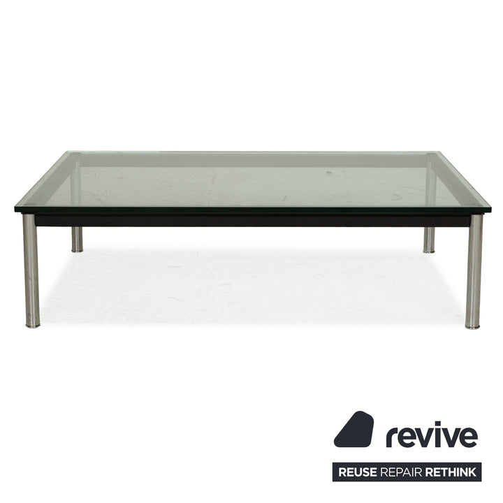 Cassina Le Corbusier LC 10-P Glass Coffee Table Silver Black Chrome