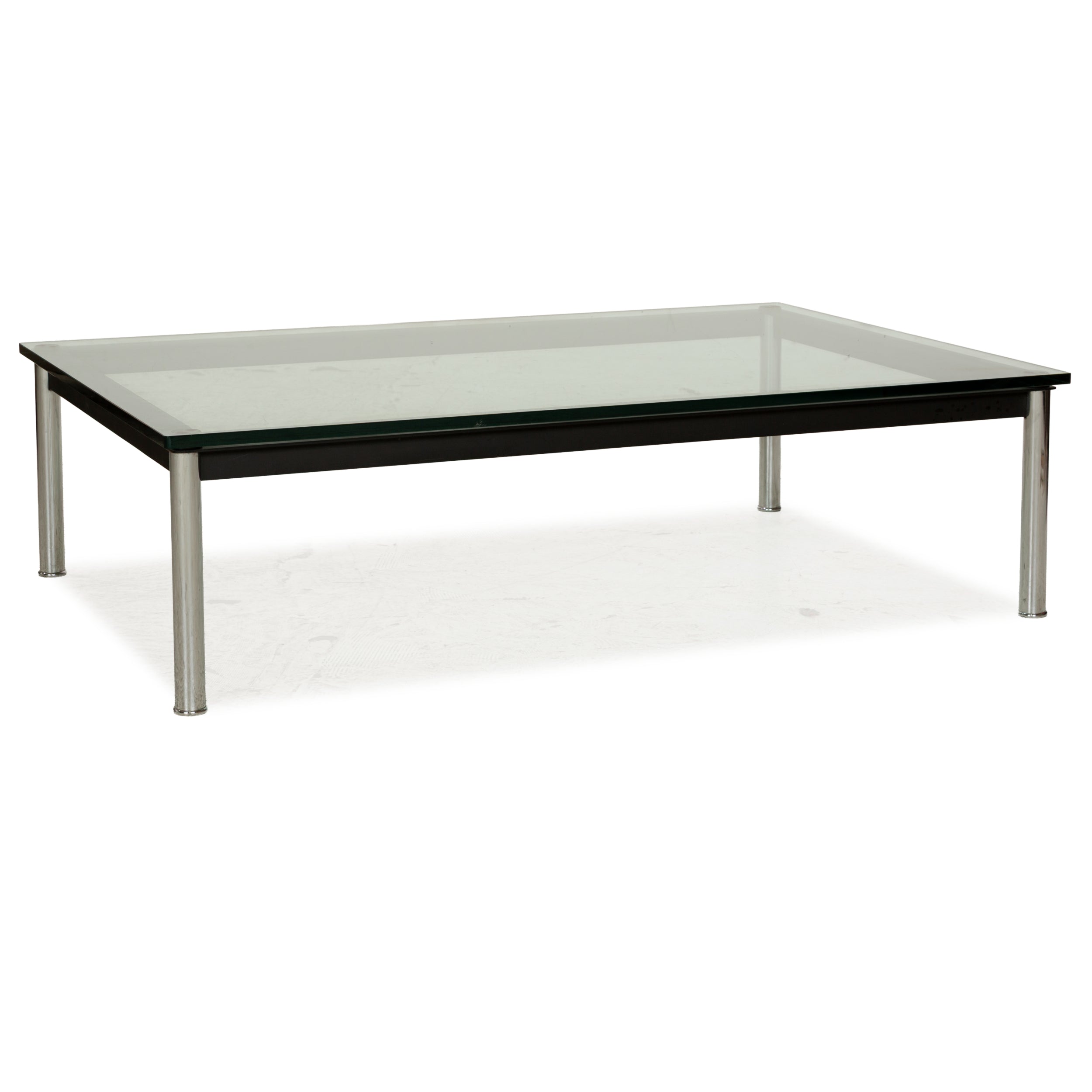 Cassina Le Corbusier LC 10-P Glass Coffee Table Silver Black Chrome