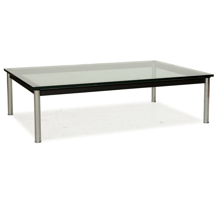 Cassina Le Corbusier LC 10-P Glass Coffee Table Silver Black Chrome