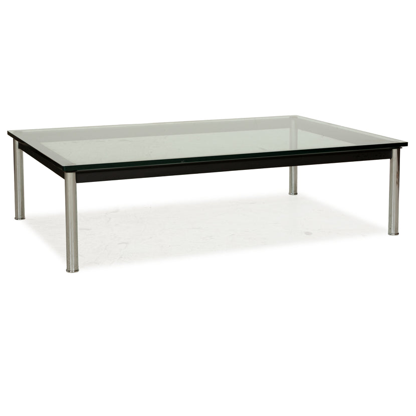Cassina Le Corbusier LC 10-P Glass Coffee Table Silver Black Chrome