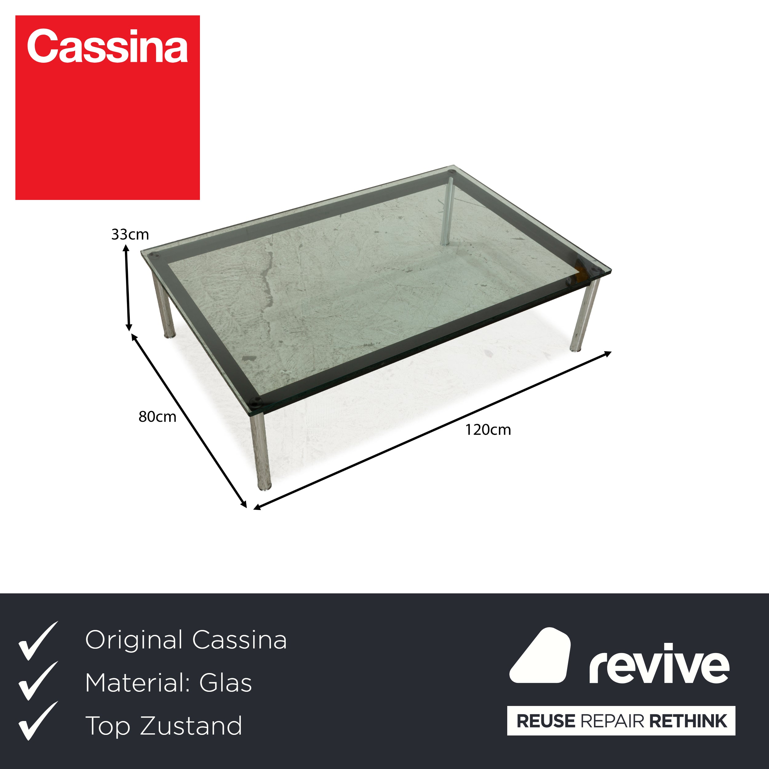 Cassina Le Corbusier LC 10-P Glass Coffee Table Silver Black Chrome