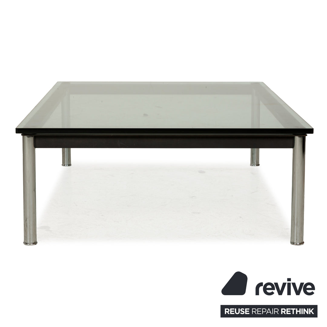 Cassina Le Corbusier LC 10-P Glass Coffee Table Silver Black Chrome
