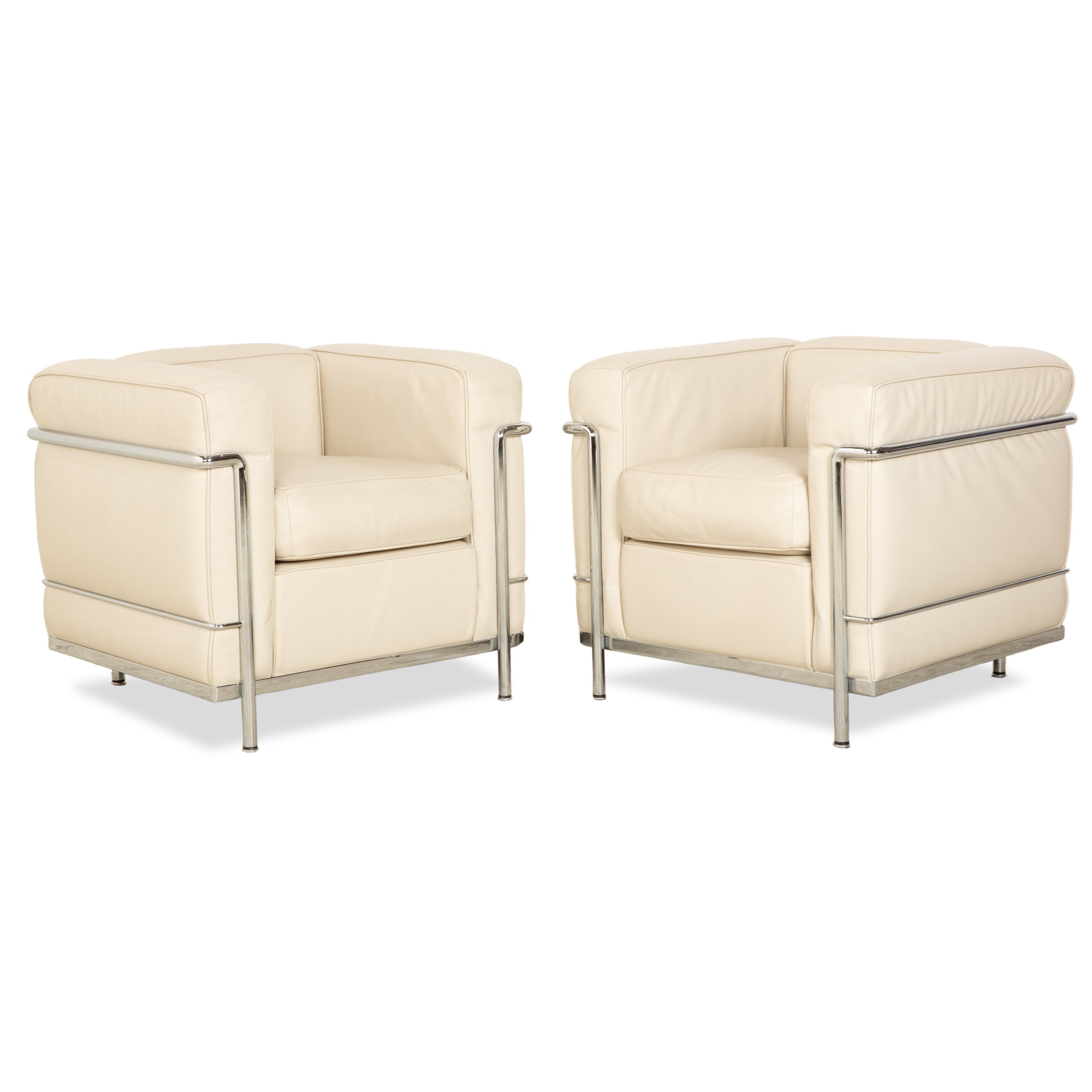 Cassina Le Corbusier LC 2 2x Leder Sessel Creme Eierschale Weiß