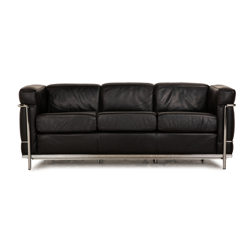 Cassina Le Corbusier LC3 Leather Three-Seater Black Sofa Couch