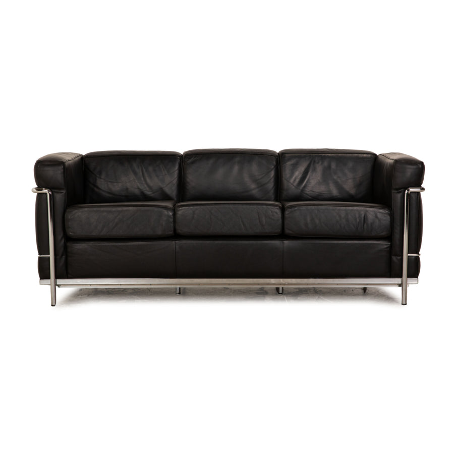 Cassina Le Corbusier LC 2 Leder Dreisitzer Schwarz Sofa Couch