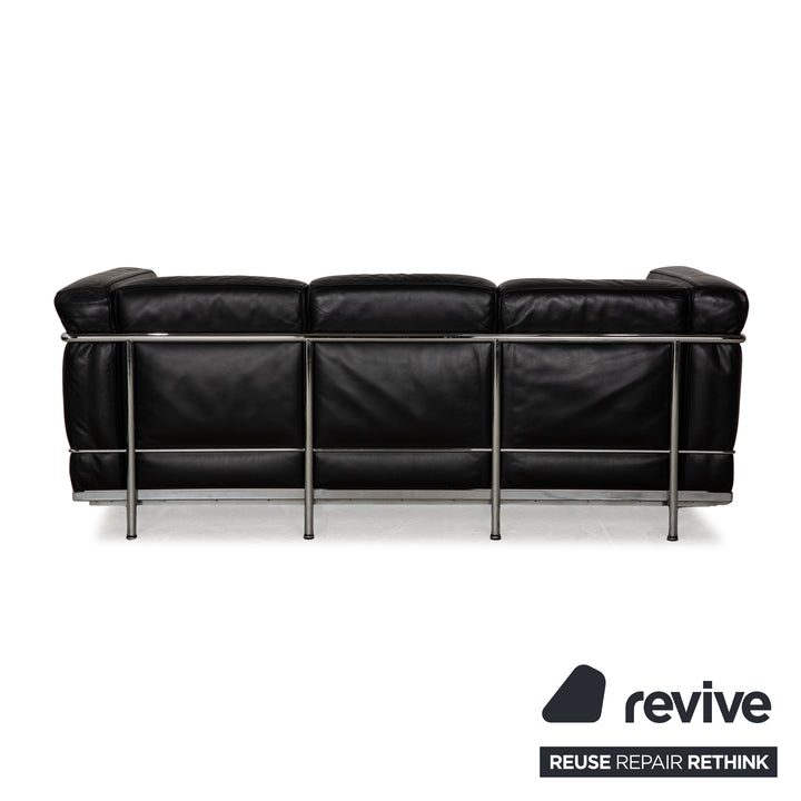 Cassina Le Corbusier LC 2 Leather Three Seater Black Sofa Couch