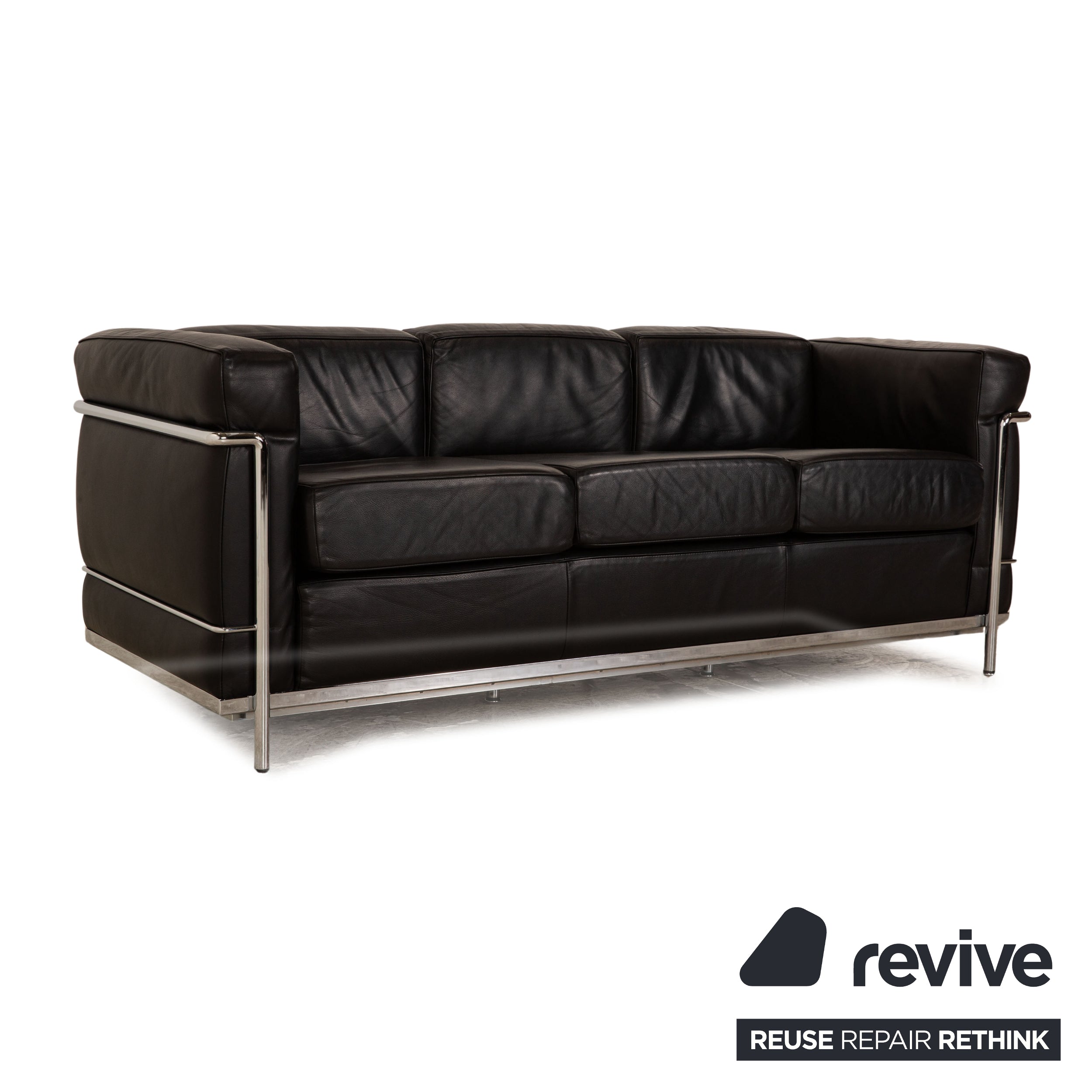 Cassina Le Corbusier LC3 Leather Three-Seater Black Sofa Couch