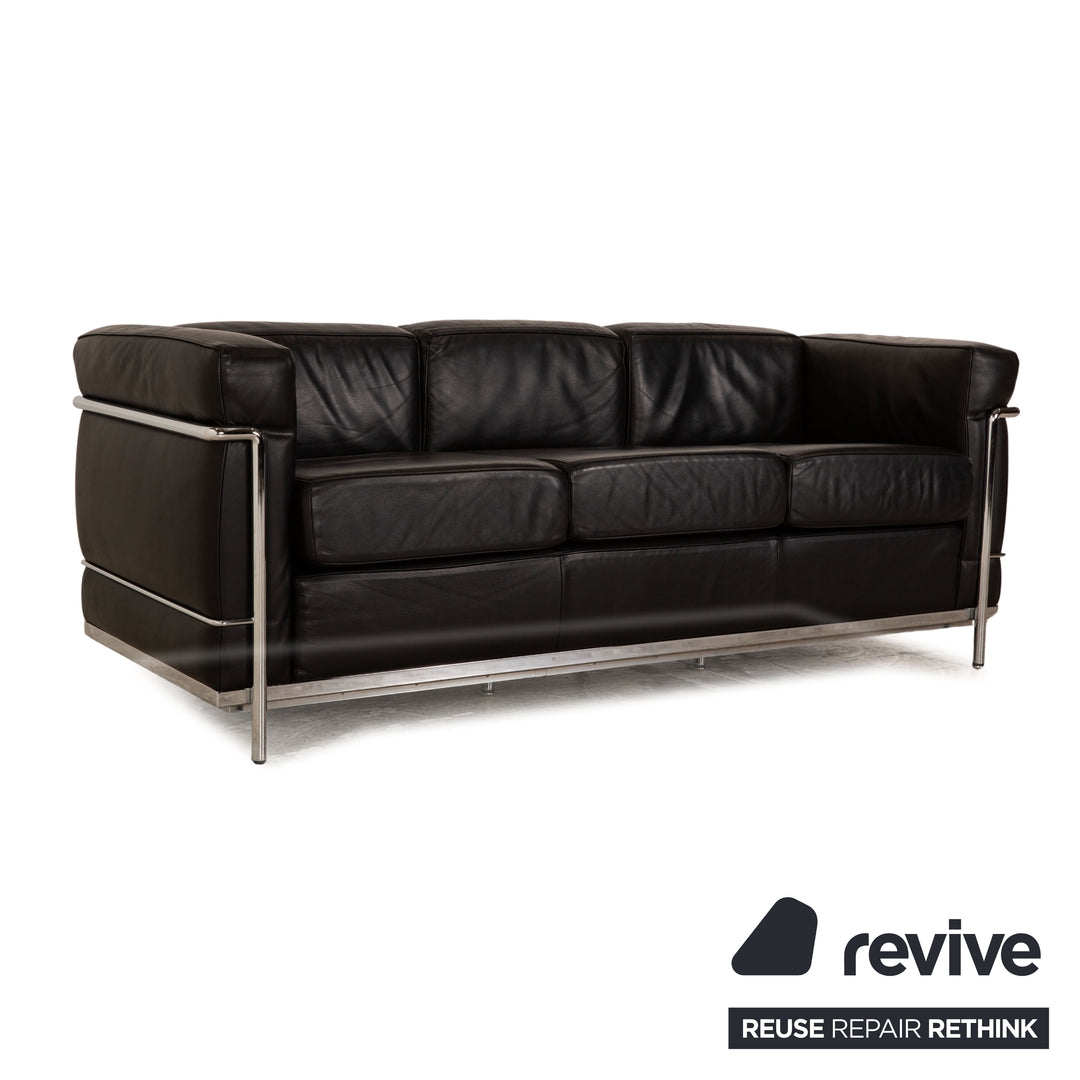 Cassina Le Corbusier LC3 Leder Dreisitzer Schwarz Sofa Couch