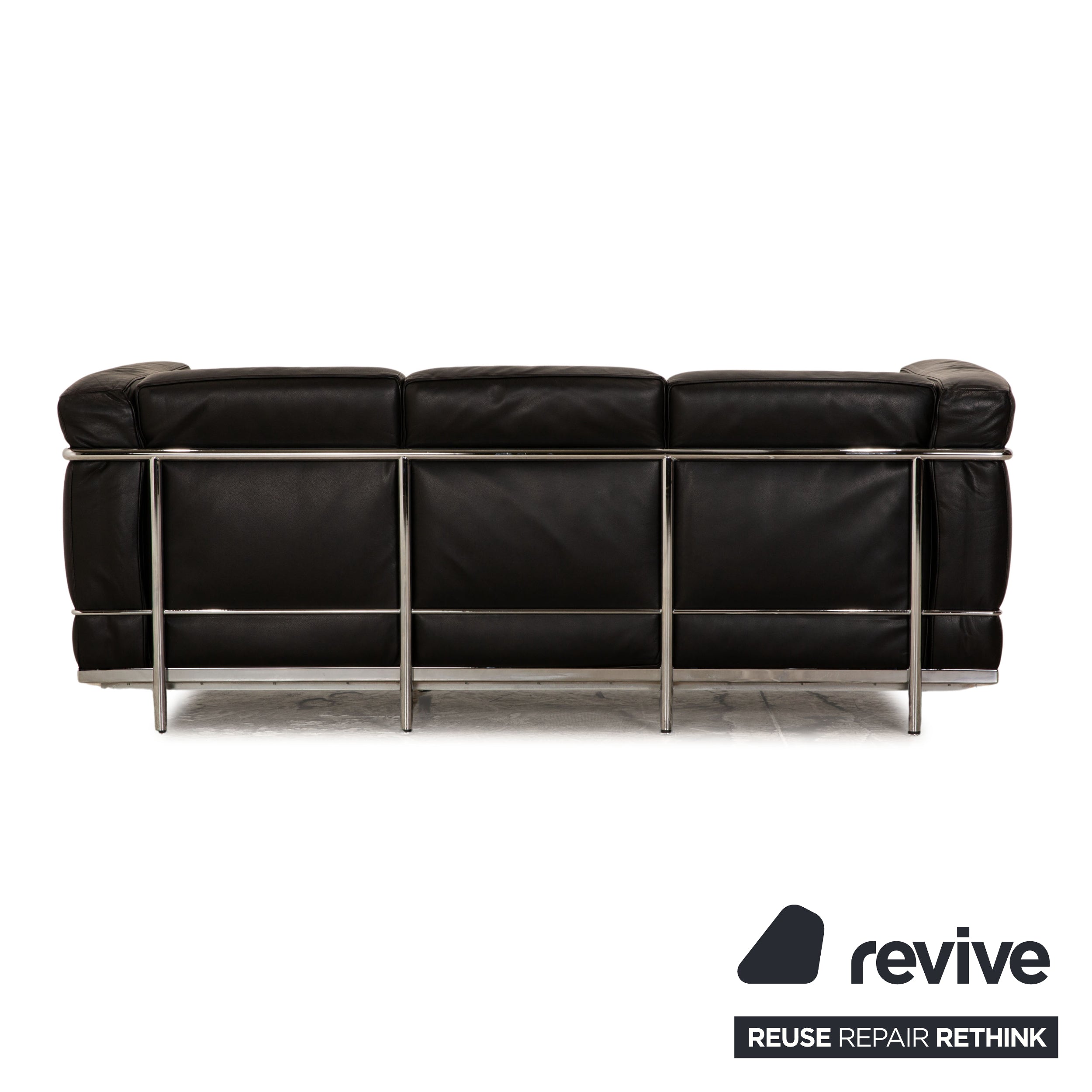 Cassina Le Corbusier LC 2 Leather Three Seater Black Sofa Couch