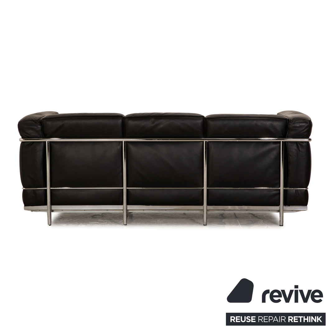 Cassina Le Corbusier LC 2 Leather Three Seater Black Sofa Couch